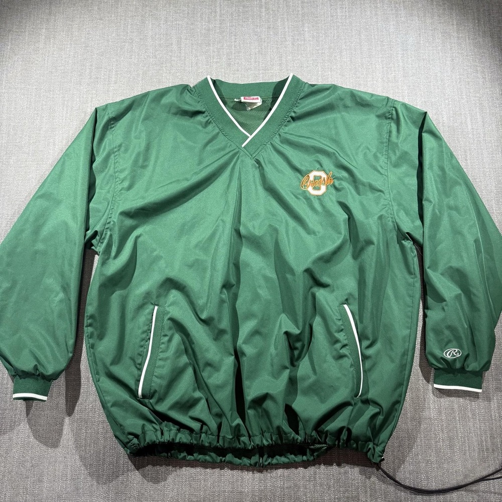 Crush Jacket Mens XL Green Baseball Rawlings V Neck Pullover Windbreaker